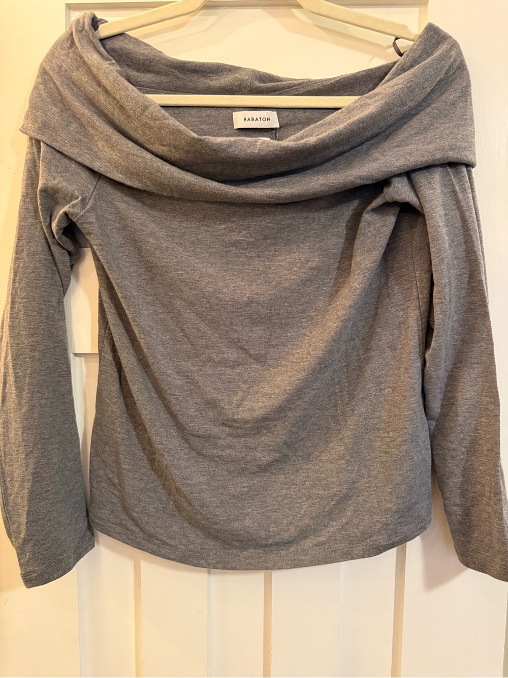 Babaton Off-the-Shoulder Gray Knit Sweater